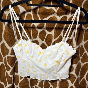 Forever 21 White and Yellow Floral Crop Top